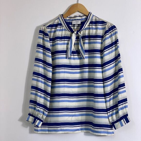 J.crew collection silk blue striped tunic blouse small - Picture 3 of 14